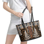 Wahaika New Zealand Leather Tote Bag Maori Weapon Kowhaiwhai Fern Poutama Motifs