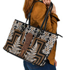 Wahaika New Zealand Leather Tote Bag Maori Weapon Kowhaiwhai Fern Poutama Motifs