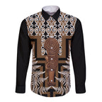 Wahaika New Zealand Long Sleeve Button Shirt Maori Weapon Kowhaiwhai Fern Poutama Motifs