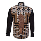 Wahaika New Zealand Long Sleeve Button Shirt Maori Weapon Kowhaiwhai Fern Poutama Motifs