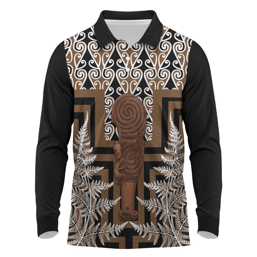 Wahaika New Zealand Long Sleeve Polo Shirt Maori Weapon Kowhaiwhai Fern Poutama Motifs