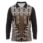 Wahaika New Zealand Long Sleeve Polo Shirt Maori Weapon Kowhaiwhai Fern Poutama Motifs