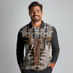 Wahaika New Zealand Long Sleeve Polo Shirt Maori Weapon Kowhaiwhai Fern Poutama Motifs