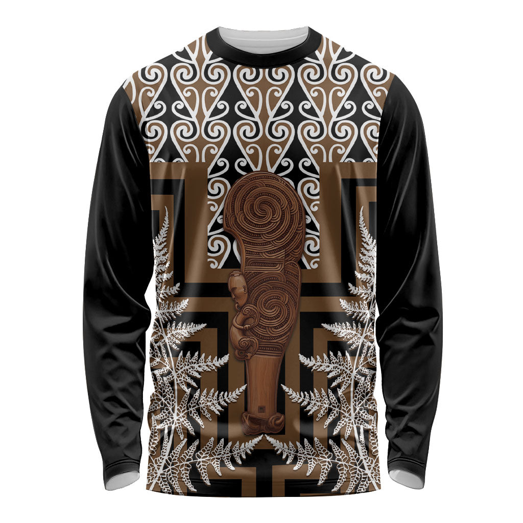 Wahaika New Zealand Long Sleeve Shirt Maori Weapon Kowhaiwhai Fern Poutama Motifs