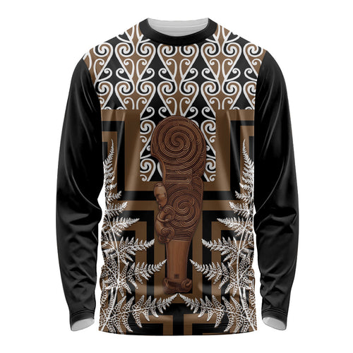 Wahaika New Zealand Long Sleeve Shirt Maori Weapon Kowhaiwhai Fern Poutama Motifs