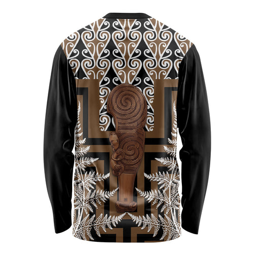 Wahaika New Zealand Long Sleeve Shirt Maori Weapon Kowhaiwhai Fern Poutama Motifs