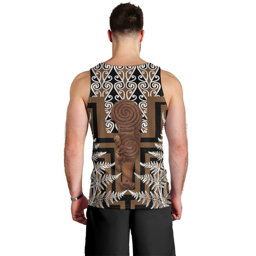 Wahaika New Zealand Men Tank Top Maori Weapon Kowhaiwhai Fern Poutama Motifs