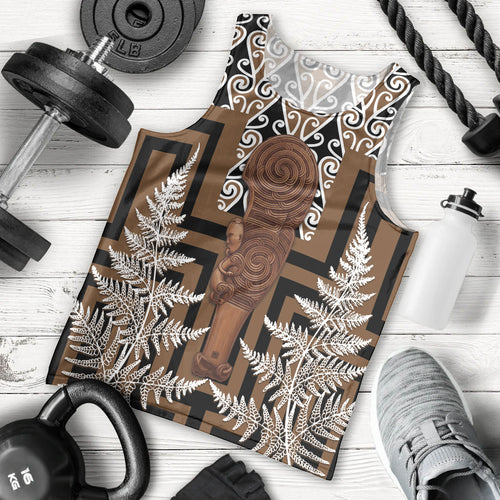Wahaika New Zealand Men Tank Top Maori Weapon Kowhaiwhai Fern Poutama Motifs