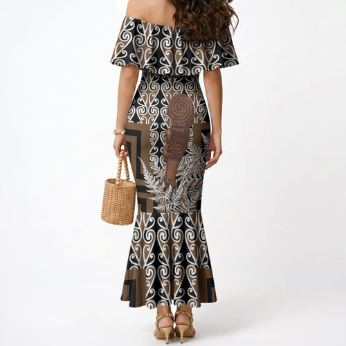 Wahaika New Zealand Mermaid Dress Maori Weapon Kowhaiwhai Fern Poutama Motifs
