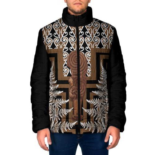 Wahaika New Zealand Padded Jacket Maori Weapon Kowhaiwhai Fern Poutama Motifs