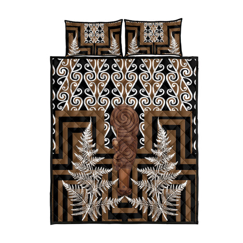 Wahaika New Zealand Quilt Bed Set Maori Weapon Kowhaiwhai Fern Poutama Motifs
