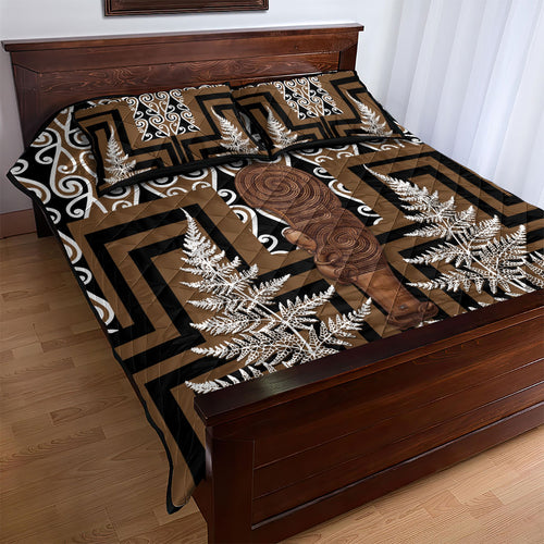 Wahaika New Zealand Quilt Bed Set Maori Weapon Kowhaiwhai Fern Poutama Motifs