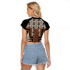 Wahaika New Zealand Raglan Cropped T Shirt Maori Weapon Kowhaiwhai Fern Poutama Motifs