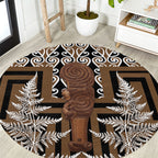 Wahaika New Zealand Round Carpet Maori Weapon Kowhaiwhai Fern Poutama Motifs