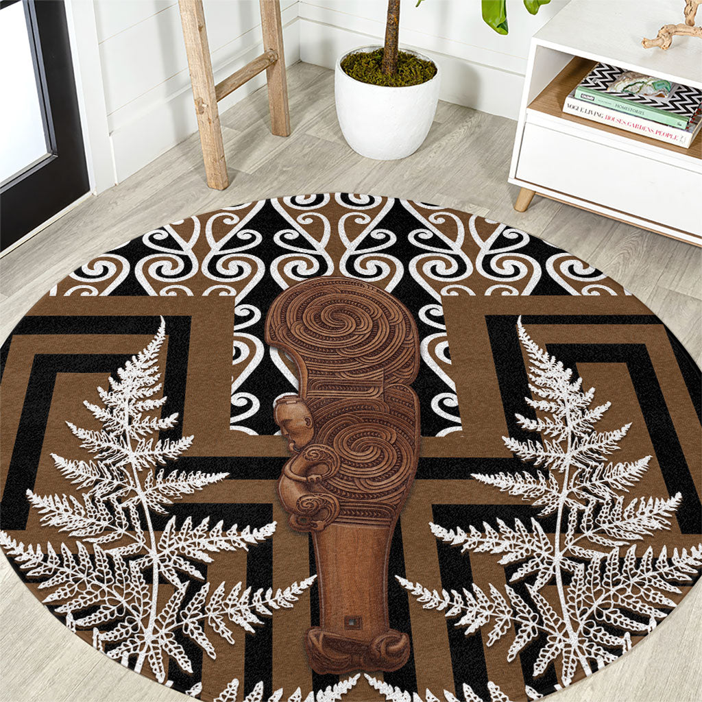 Wahaika New Zealand Round Carpet Maori Weapon Kowhaiwhai Fern Poutama Motifs