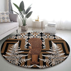 Wahaika New Zealand Round Carpet Maori Weapon Kowhaiwhai Fern Poutama Motifs