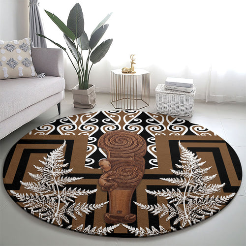 Wahaika New Zealand Round Carpet Maori Weapon Kowhaiwhai Fern Poutama Motifs