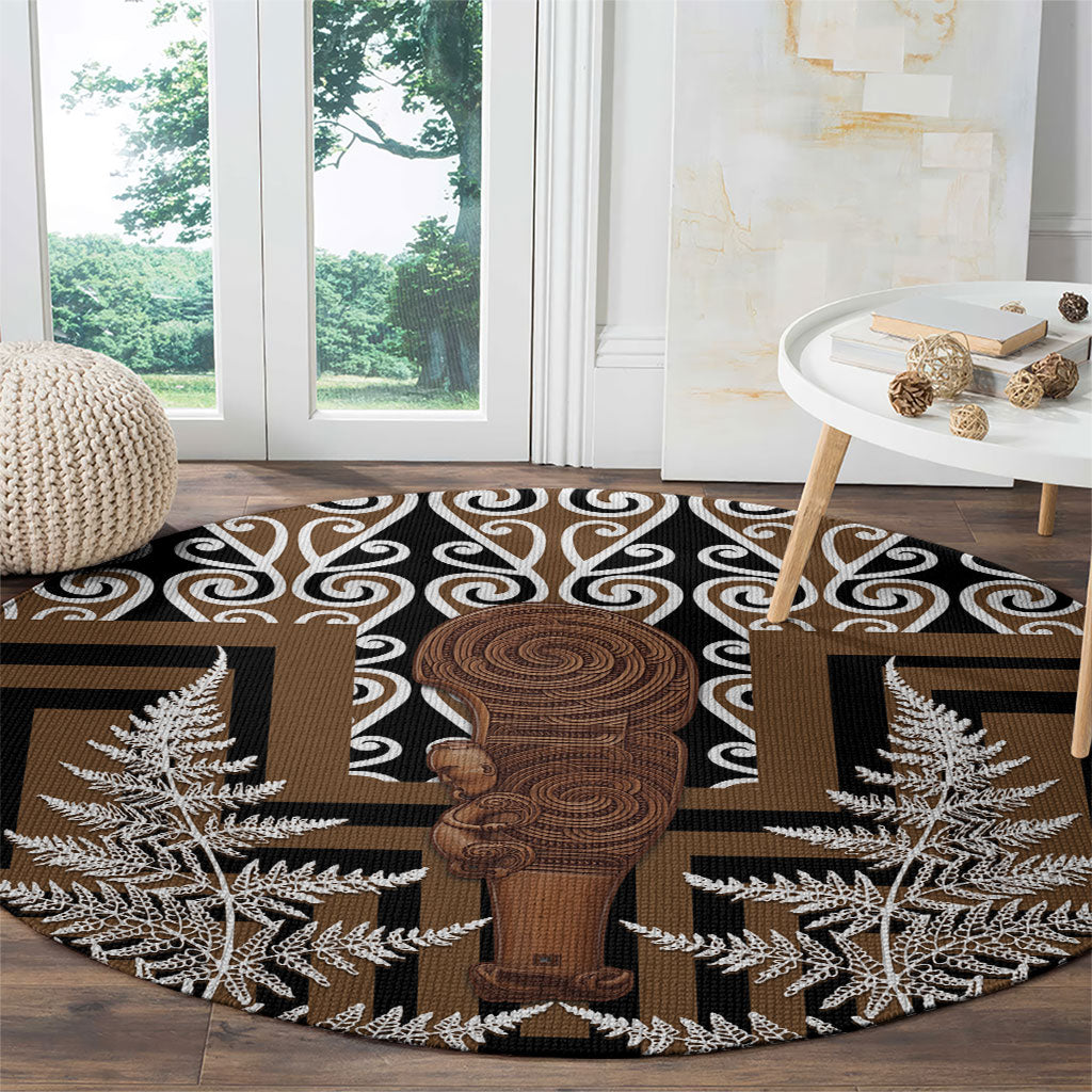 Wahaika New Zealand Round Carpet Maori Weapon Kowhaiwhai Fern Poutama Motifs