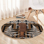 Wahaika New Zealand Round Carpet Maori Weapon Kowhaiwhai Fern Poutama Motifs