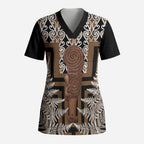 Wahaika New Zealand Scrub Top Maori Weapon Kowhaiwhai Fern Poutama Motifs
