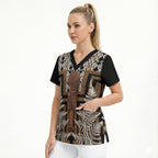 Wahaika New Zealand Scrub Top Maori Weapon Kowhaiwhai Fern Poutama Motifs