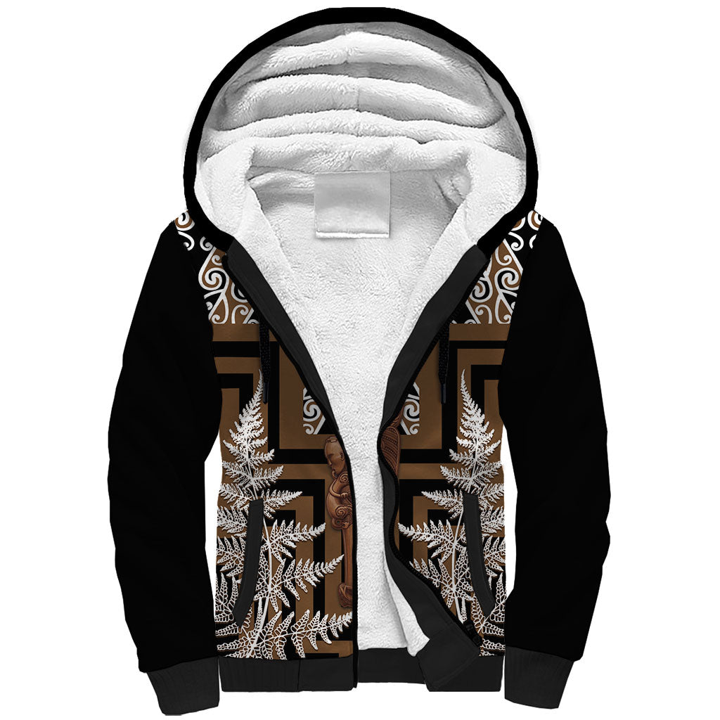 Wahaika New Zealand Sherpa Hoodie Maori Weapon Kowhaiwhai Fern Poutama Motifs
