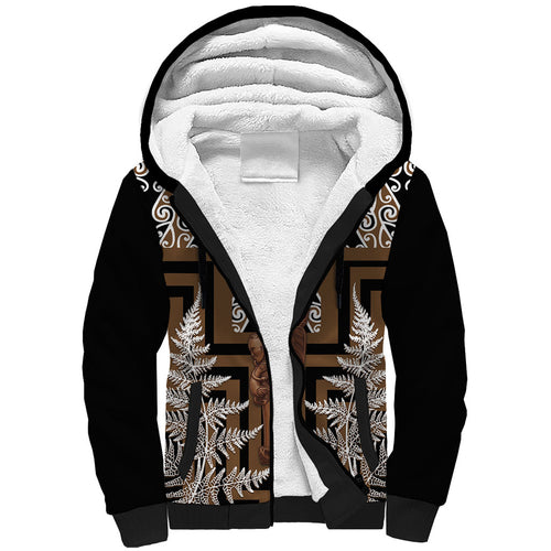 Wahaika New Zealand Sherpa Hoodie Maori Weapon Kowhaiwhai Fern Poutama Motifs