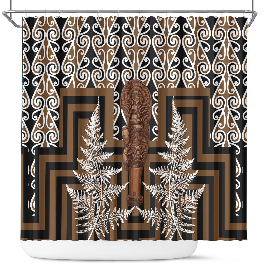 Wahaika New Zealand Shower Curtain Maori Weapon Kowhaiwhai Fern Poutama Motifs