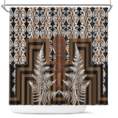 Wahaika New Zealand Shower Curtain Maori Weapon Kowhaiwhai Fern Poutama Motifs