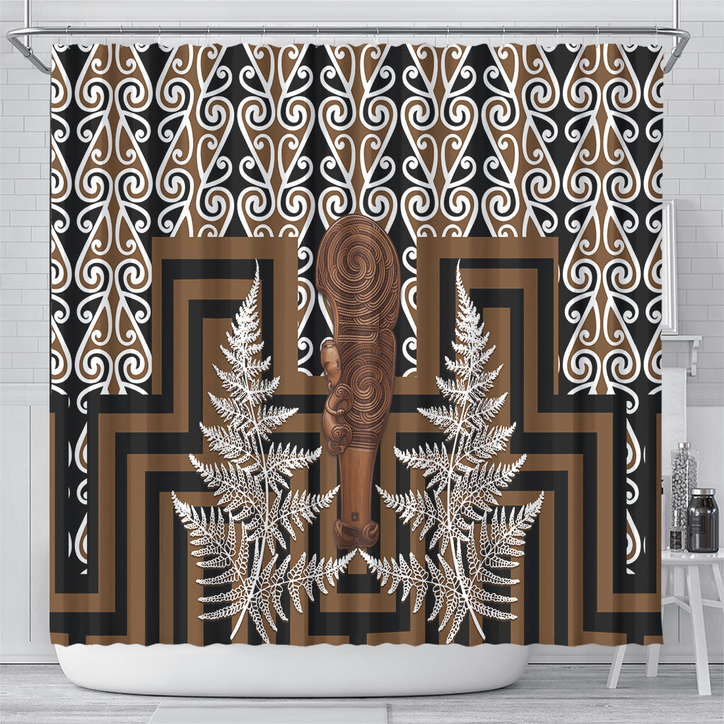 Wahaika New Zealand Shower Curtain Maori Weapon Kowhaiwhai Fern Poutama Motifs
