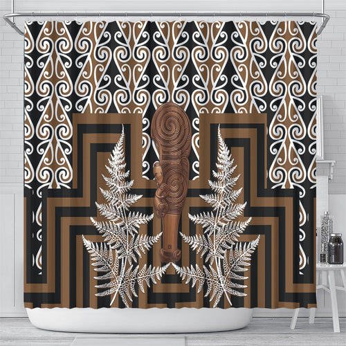 Wahaika New Zealand Shower Curtain Maori Weapon Kowhaiwhai Fern Poutama Motifs
