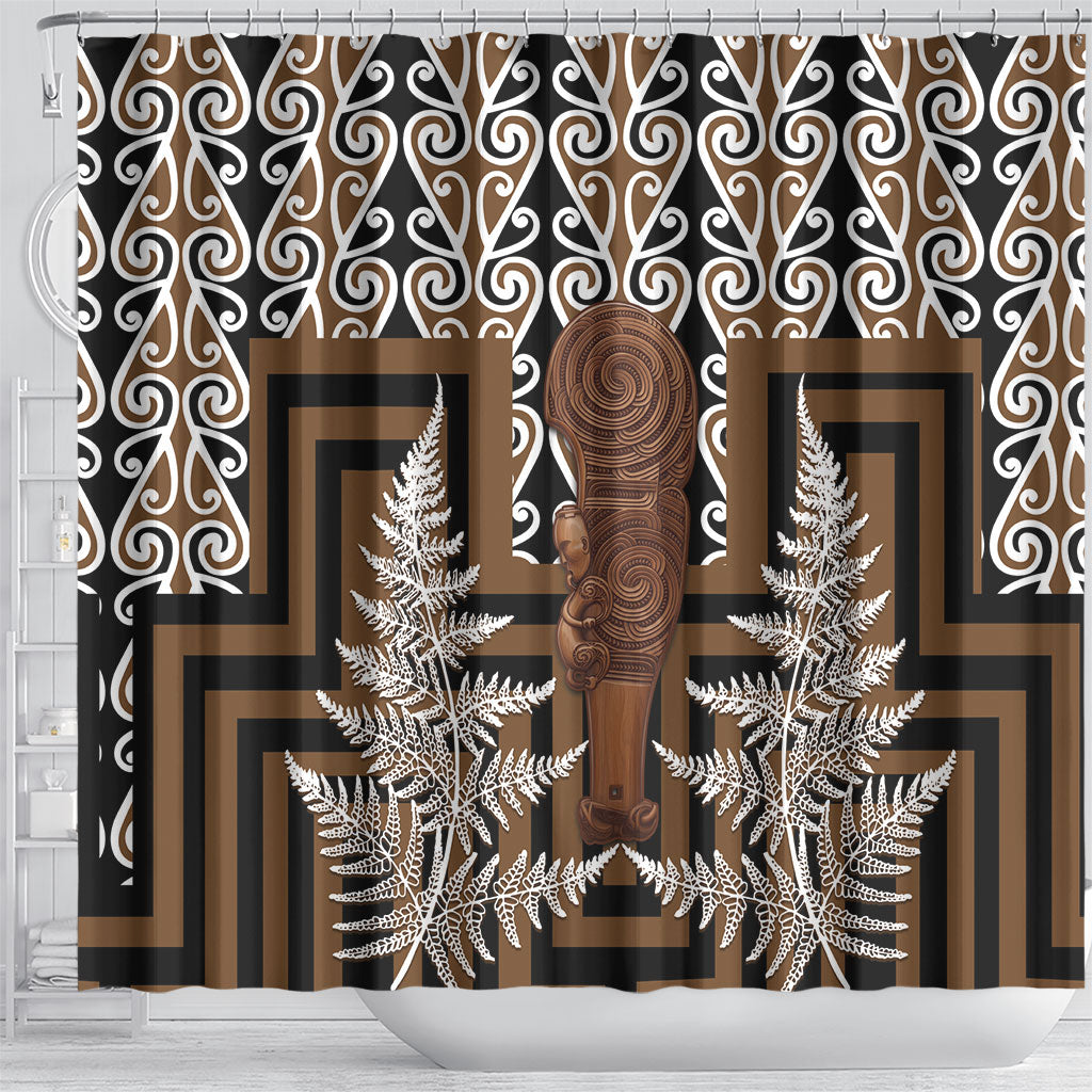 Wahaika New Zealand Shower Curtain Maori Weapon Kowhaiwhai Fern Poutama Motifs