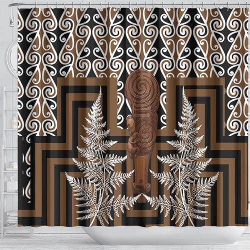 Wahaika New Zealand Shower Curtain Maori Weapon Kowhaiwhai Fern Poutama Motifs