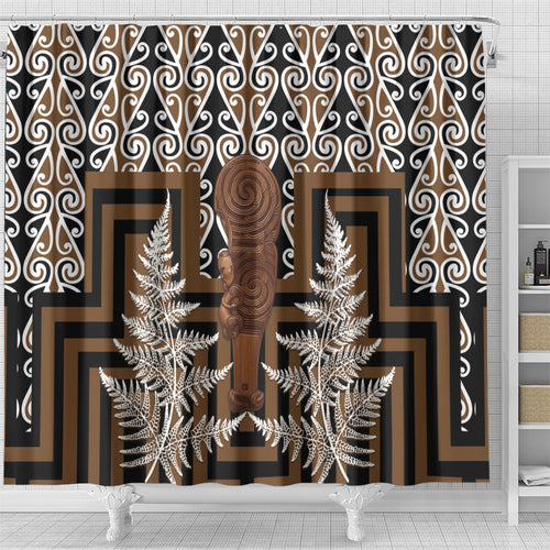 Wahaika New Zealand Shower Curtain Maori Weapon Kowhaiwhai Fern Poutama Motifs