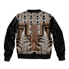 Wahaika New Zealand Sleeve Zip Bomber Jacket Maori Weapon Kowhaiwhai Fern Poutama Motifs