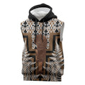 Wahaika New Zealand Sleeveless Hoodie Maori Weapon Kowhaiwhai Fern Poutama Motifs