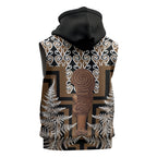 Wahaika New Zealand Sleeveless Hoodie Maori Weapon Kowhaiwhai Fern Poutama Motifs
