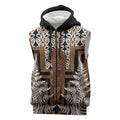 Wahaika New Zealand Sleeveless Zip Hoodie Maori Weapon Kowhaiwhai Fern Poutama Motifs