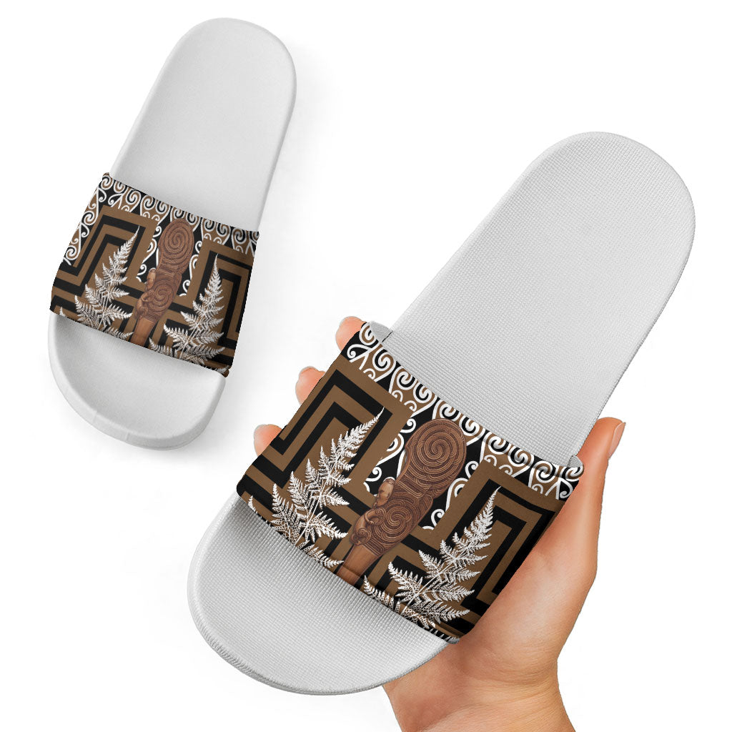 Wahaika New Zealand Slide Sandals Maori Weapon Kowhaiwhai Fern Poutama Motifs