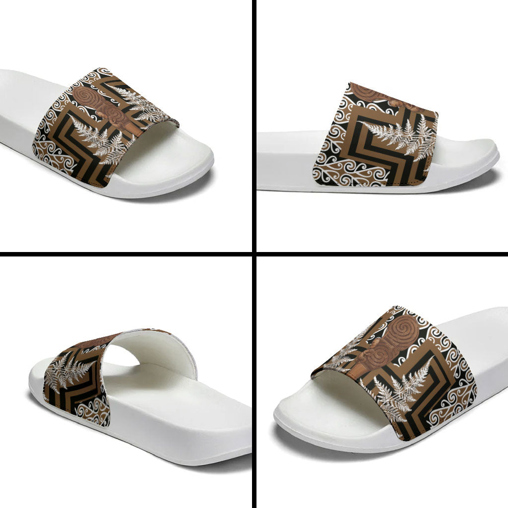 Wahaika New Zealand Slide Sandals Maori Weapon Kowhaiwhai Fern Poutama Motifs
