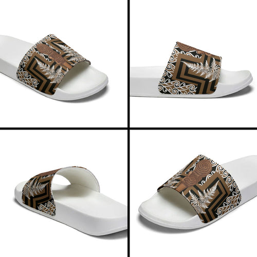 Wahaika New Zealand Slide Sandals Maori Weapon Kowhaiwhai Fern Poutama Motifs