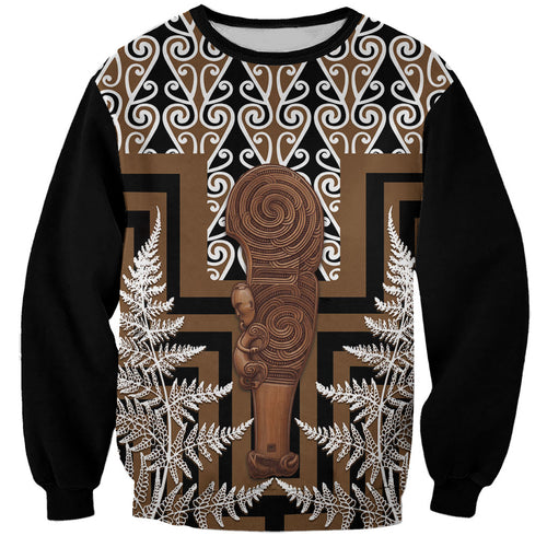 Wahaika New Zealand Sweatshirt Maori Weapon Kowhaiwhai Fern Poutama Motifs