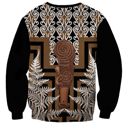 Wahaika New Zealand Sweatshirt Maori Weapon Kowhaiwhai Fern Poutama Motifs