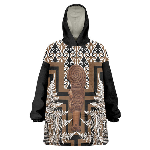 Wahaika New Zealand Wearable Blanket Hoodie Maori Weapon Kowhaiwhai Fern Poutama Motifs