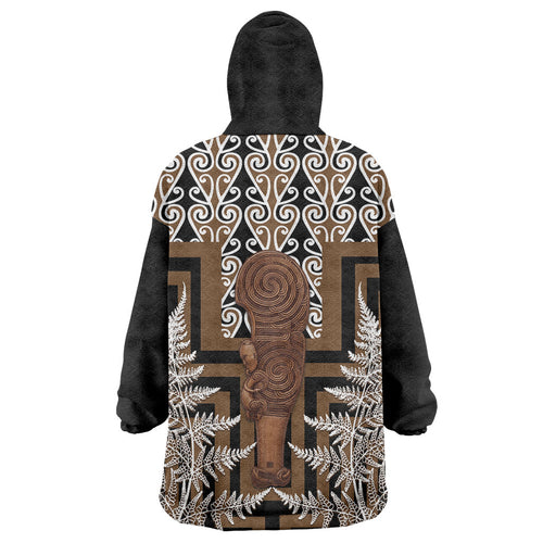 Wahaika New Zealand Wearable Blanket Hoodie Maori Weapon Kowhaiwhai Fern Poutama Motifs