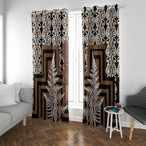Wahaika New Zealand Window Curtain Maori Weapon Kowhaiwhai Fern Poutama Motifs