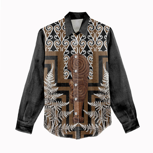 Wahaika New Zealand Women Casual Shirt Maori Weapon Kowhaiwhai Fern Poutama Motifs