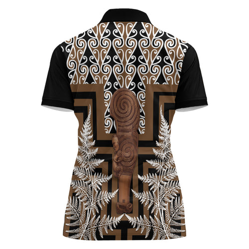 Wahaika New Zealand Women Polo Shirt Maori Weapon Kowhaiwhai Fern Poutama Motifs