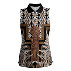 Wahaika New Zealand Women Sleeveless Polo Shirt Maori Weapon Kowhaiwhai Fern Poutama Motifs