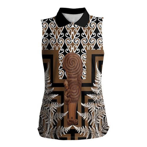 Wahaika New Zealand Women Sleeveless Polo Shirt Maori Weapon Kowhaiwhai Fern Poutama Motifs